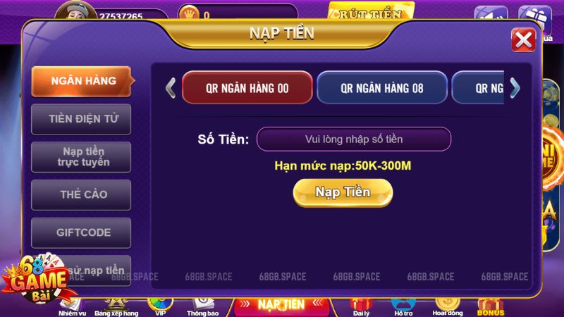 nạp tiền 68 game bài